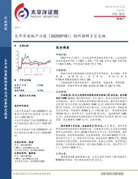 房地产日报：扬州挂牌2宗宅地