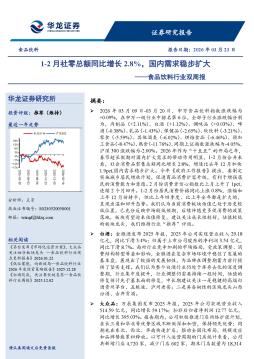食品饮料行业双周报：1-2月社零总额同比增长2.8%，国