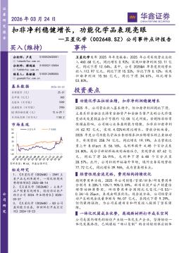 公司事件点评报告：扣非净利稳健增长，功能化学品表现