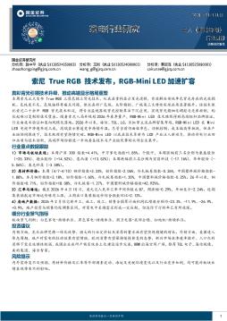 家电行业研究：索尼True RGB技术发布，RGB-Mini LED加