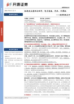 投资策略点评：机构关注度环比回升：电力设备、汽车、