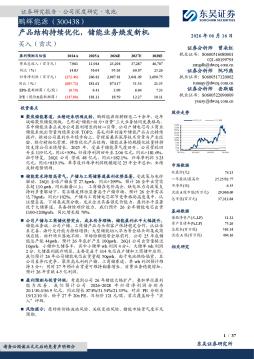 产品结构持续优化，储能业务焕发新机