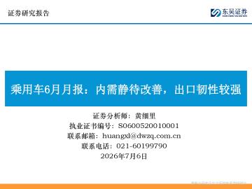 乘用车6月月报：内需静待改善，出口韧性较强