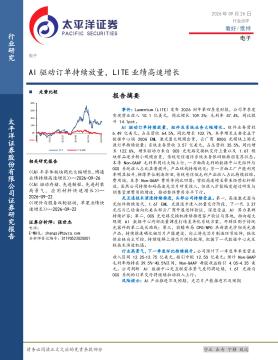 电子：AI驱动订单持续放量，LITE业绩高速增长